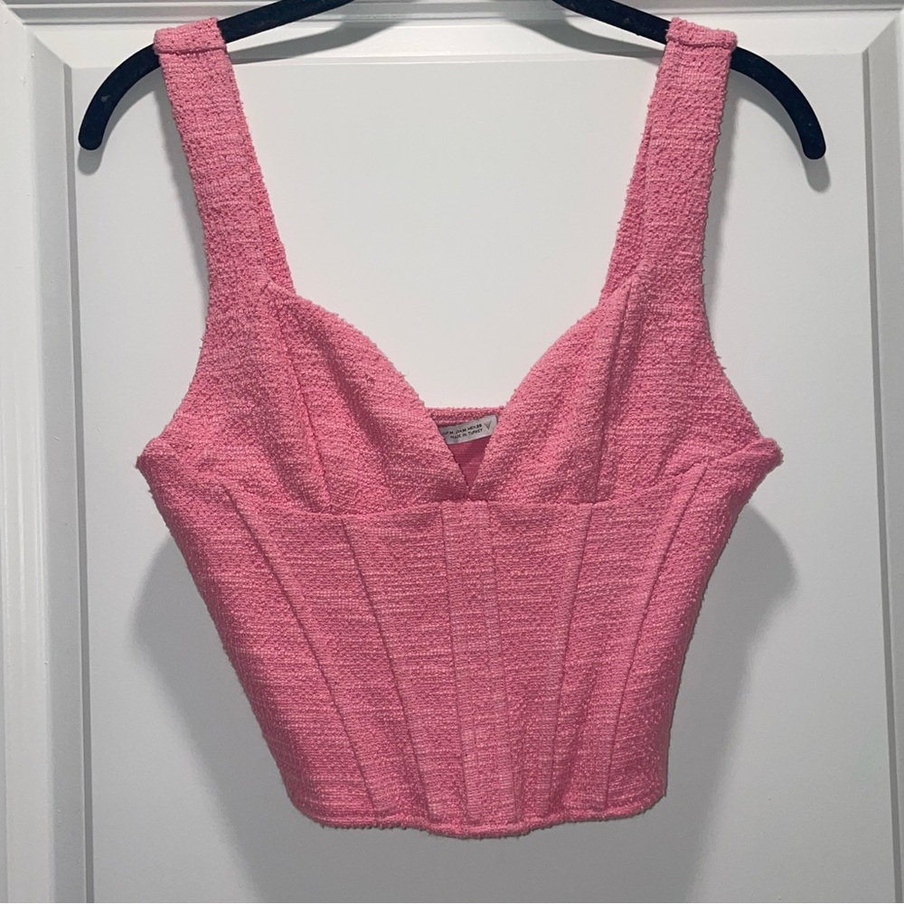 Zara top | Pink tweed cropped corset top
